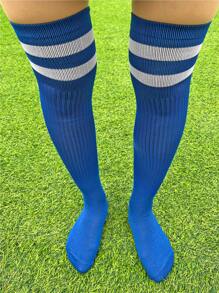 1 Pair Unisex Striped Over-The-Knee Football Socks, Breathable Anti-Slip Sports Socks For Teenagers, Moisture-Wicking, Comfortable, Quick-Drying, Elastic Fit, Suitable For Outdoor Activities, Cycling, Hiking, Running And Active Play For Boys And Girls 9+ Years Old, All Seasons