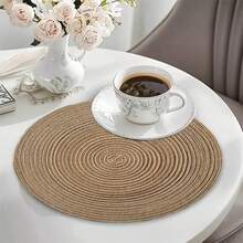 6 件 38.1x38.1，咖啡棕色，厘米圆形亚麻餐垫 - 单面印花，纯色，仅可手洗，乡村复古桌垫，农舍厨房餐点，节日派对，露营和旅行装饰，节日餐桌布置 | 天然纹理设计 | 编织纹理 - 咖啡棕 - 查看 7