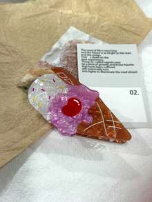 发夹 1 件装 冰淇淋和草莓汁发夹，女士装饰发夹，适合生日和情人节礼物 发饰，学校用品，大学 - 彩色 - 查看 9