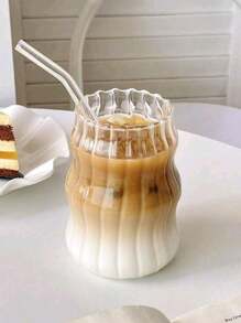 1pc Creative Glass Coffee Cup, Retro Transparent Milk Juice Cup Tumbler, Cup, For Home Use, Suitable For Women, Drinking Beverage Milk Tea Cup, Birthday Christmas Gift Back To School/ For Summer & Winter, Birthday Party Holiday Gift, Christmas Present