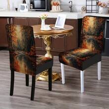 1/4/5/6/7/36 buc Huse de scaun imprimate cu tematică de toamnă, pădure de arțari, pârâu / Set de huse de scaun, potrivite pentru restaurantul de interior, decorarea zilnică modernă a hotelului, decorarea petrecerii, decorarea nunții, decorarea sufrageriei, decorarea bucătăriei, față de masă potrivită pentru mese pătrate, huse elastice pentru scaune care pot fi spălate