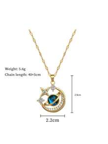 1 件女士精致水钻星星和月亮项链，简约星座颈链，聚会礼物 - 金黃色 - 查看 4