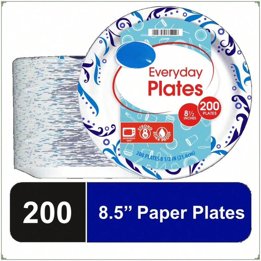 Everyday Disposable Paper Plates, 8.5", 200 Count