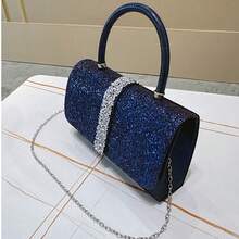New Sparkly Glitter Evening Bag Clutch Purse For Women Rhinestones Royal Blue Clutch Bag With Handle And Silvery Chains Handbag Shoulder Bag For Party Wedding Formal Occasion Small Clutches Purse - 寶藍色 - 查看 6