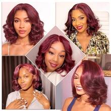 250% Density 99j Body Wave Wig13x4 Body Wave Human Hair Wig HD Lace Front Wigs Short Bob Wig For Women Burgundy Color - S99J - 查看 8