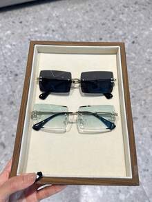 1/2 chiếc kính thời trang nữ hình chữ nhật không gọng, phong cách Boho bãi biển, tròng kính gradient Dopamine Y2K Ocean, kính râm thời trang retro Preppy, phù hợp cho đi học, đi biển, phụ kiện cho các cặp đôi. - Nhiều màu - Xem 11