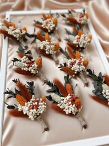 Conjunto bohemio de mini ramos de flores secas | Arreglos en botellas pequeñas | Decoraciones de mesa | Regalo en caja con iniciales, decoración de otoño