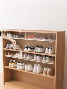 Expandable Under Cabinet Shelf,Foldable Shoe Rack, Extendable Under Shelf Storage With Removable Wire-Like Back For Pantry Cabinet, Laundry Room, Shoe Rack. Layered Partition, Shoe Rack, Hanging Basket, Storage Rack, Organizing Shoe Rack, No Drilling, Large Capacity - Multicolor - View 8