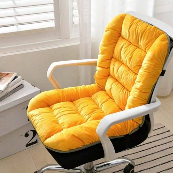 1PC Plush Thick Seat Cushion With Integrated Backrest And Decorative Bunny Ears - Soft, Comfortable, Washable Polyester Blend Chair Pad - Ideal For Office, Study, And Dining Chairs - All-Season Comfort