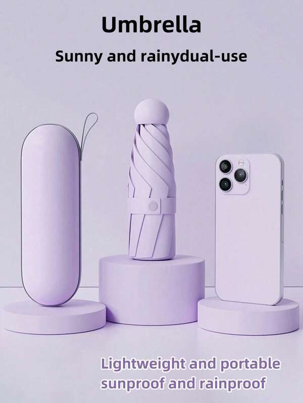 1 قطعة مظلة محمولة مصغرة للشمس والمطر بخصم 50٪، مظلة كبسولة مزدوجة الاستخدام مضادة للأشعة فوق البنفسجية
