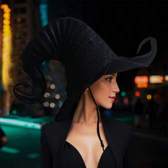 1 pièce Chapeau de sorcière noir avec cordon réglable, coupe-vent, adapté au cosplay, à la scène, à l'Halloween, à la décoration de carnaval, convient à tous, cadeau pour les amis et la famille