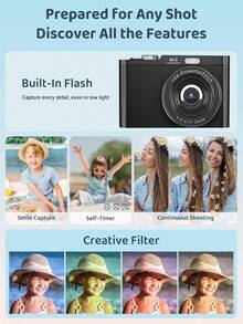 Retro Digital Camera 32GB HD 1080P 44MP 2.4'' LCD Display Screen 16X Zoom Anti-Shake, Listen Music/Play Games, With 32GB Card, Rechargeable Mini Camcorder For Beginners, Ideal Gift For Birthday - 黑色 - 查看 7