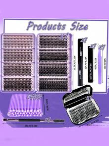 MEM DIY睫毛嫁接套装，770D卷翘单根睫毛嫁接套装，包含镜子、睫毛收纳盒、睫毛胶水和卸妆液、镊子、睫毛刷，适合初学者、旅行、日常佩戴、婚礼、约会、派对、节日等场合，也是圣诞节/万圣节/送礼佳品。 - 黑色 - 查看 3