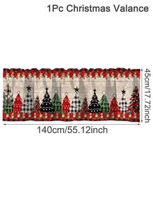 1pc Merry Christmas Curtain Valance With Rod Pocket Faceless Doll Winter Snowman Christmas Tree Golden Snowflake Five-Pointed Star Pattern Polyester Window Treatment For Living Room Kitchen Bedroom Festive Winter Wonderland Theme Christmas Decorations For Home 2025 Sparkling New Year 2026 Wall Home Room Decor - Multicolor - View 14