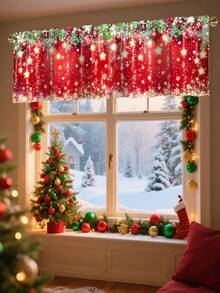 1pc Merry Christmas Curtain Valance With Rod Pocket Faceless Doll Winter Snowman Christmas Tree Golden Snowflake Five-Pointed Star Pattern Polyester Window Treatment For Living Room Kitchen Bedroom Festive Winter Wonderland Theme Christmas Decorations For Home 2025 Sparkling New Year 2026 Wall Home Room Decor - Multicolor - View 10