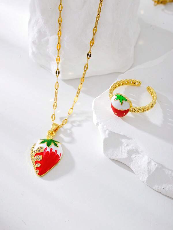 1pc Fashionable & Cute Strawberry Design Minimalist Ring, Versatile Summer Accessory For Women