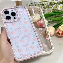 Funda para teléfono con diseño de cerezas rosas y lazos, doble cara, brillante | Funda brillante para phone 11/12/13/14/15/16 - Blanco - Ver 2