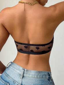 Women's Black Front Closure Lace Panel Bra