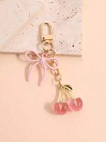 1pc Unisex Shiny 3D Cherry Key Chain, Elegant Bow Pendant Keychains, Luxury Fashion Bag Accessory Car Accessories Bag Charm School Cute Goth Y2k