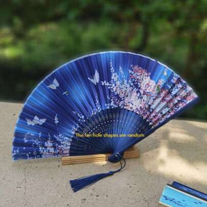 1pc Random Vintage Style Folding Fan, Tasseled Summer Fan, Portable For Men, Women, Students, Hanfu, Dance