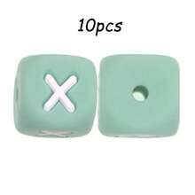 10件/26件，12毫米，绿色字母硅胶珠（A-Z）可用于DIY节日氛围|钥匙扣|背包挂件等，也可用作创意手链等