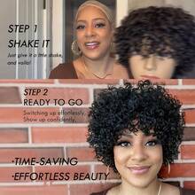 Women Glueless Short Afro Wigs Human Hair Kinky Curly Wigs Human Hair Short Water Wave Wigs Wear And Go Non Lace Wig Pixie Cut Wig For Daily Party Use, Cosplay, Festivals - Natural Black - Xem 6