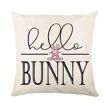 (No se incluyen los rellenos) Fundas de cojín de 18x18 pulgadas con patrón de conejito y huevo, con textura de lino, fundas de cojín decorativas rústicas para el sofá y la decoración del hogar, lavables a máquina