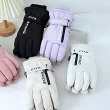 1 par de guantes gruesos forrados de felpa para mujer para el invierno y actividades al aire libre, con función de resistencia al frío de 20°, pantalla táctil, palma resistente al desgaste y bolsillo de almacenamiento