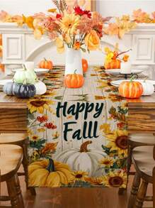 1pc/10pcs Autumn Pumpkin Table Runner, Thanksgiving Table Decoration, Harvest Festival Table Flags, Seasonal Home Decor, Farmhouse Style, Linen-Like Fabric, 33*91cm/33*183cm/33*274cm, 3 Size Options, Indoor & Outdoor Party Supplies, Pumpkin Theme Decoration, Room Decor. Suitable For Home Kitchen Decor And Event Party Decoration