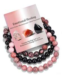 3 Pcs Natural Stone Bracelet Set For Women Self Healing Emotional Stretch 8mm Beaded Extendable Stackable Bracelet Set, Birthday Gift, Fashion Jewelry Gift With Blessing Card - 3 - View 1