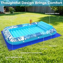 Flotador inflable tipo tumbona para tomar el sol con lona protectora 85 X 57 Flotadores para adultos con almohada 6 en 1 para bronceado, balsa, cama de agua, sillón, pelota inflable para fiestas, color Azul - Azul - Ver 7
