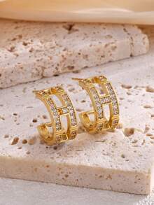 rakol 2 件复古优雅 H 形包裹方晶锆石环形耳环，适合派对、婚礼、正式场合，可作为礼物