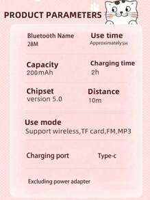 Casque sans fil, Bluetooth 5.0, longue durée de vie de la batterie, audio haute qualité, faible latence, design oreilles de chat, convient pour l'écoute de musique et le jeu esport