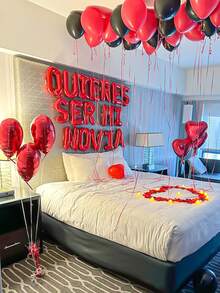 53 件求婚气球套装，包括 16 英寸字母气球，拼写为“OUIERES SER MI NOVIA”，心形气球，适用于求婚主题派对装饰、订婚氛围装饰 - 彩色 - 查看 6