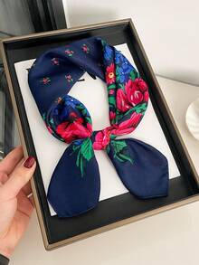1 件优雅高端花卉印花 27.5 英寸方形围巾，波西米亚风格头巾，时尚百搭头带颈带围巾，防晒，日常穿着的造型配饰