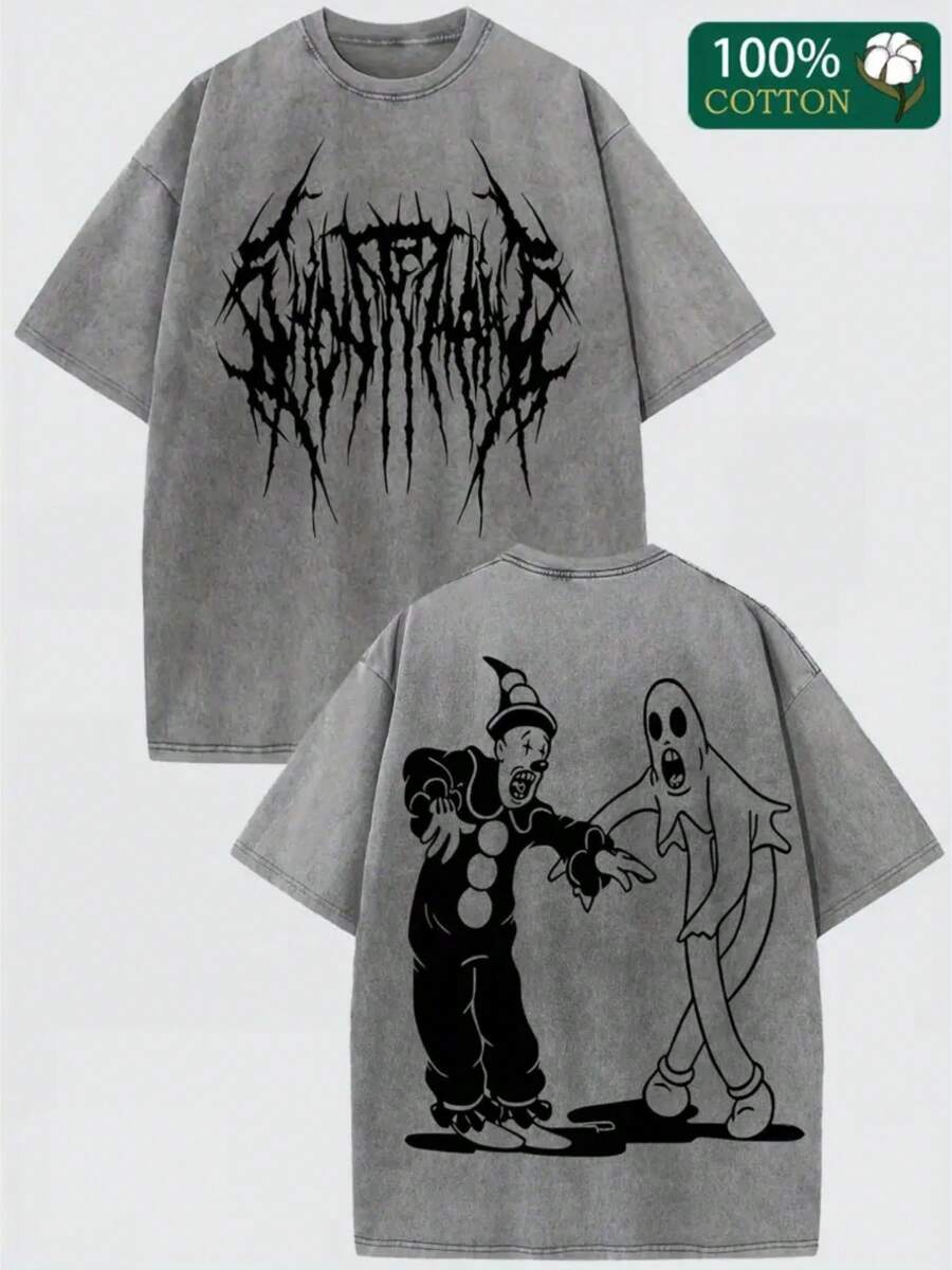 1 PCS Summer Tops, Y2K Swag Tee, Kendim Sectim Ghostmane, Ghostmane Clown Print Hoodie, Spring/Summer/Fall Men Clothes, Regular Fit Shirt, Christmas & Halloween & Thanksgiving Day & Valentine's Day & Pride & Father's Day & Easter & Mother's Day & New Year & Spring Festival, Men's Round Neck Printed Short Sleeve Casual Everyday T-Shirt, They Are Excellent Gifts For Friends And Family, 100% Cotton T-Shirts Feature, A Youthful And Fashionable Design, Graphic Tees Men, Graphic Tees Women, Cachorro Feliz, Back To School - 灰色 - 查看 1