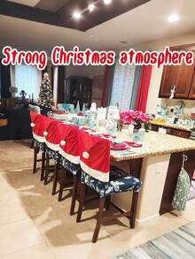 6pcs-Christmas Chair Back Cover Holiday Dress Christmas Big Hat Printed Non-Woven Christmas Chair Cover, Can Be Used In The Dining Room, Bedroom, Kitchen Outdoor A Variety Of Scenes,Red Xmas Decorative Dust-Proof Chair Slipcover,Hristmas Chair Covers Classic Red Chair Back Covers Winter Dining Room Seat Covers Washable Chair Slipcovers For Home Kitchen Hotel