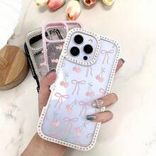 Funda para teléfono con diseño de cerezas rosas y lazos, doble cara, brillante | Funda brillante para phone 11/12/13/14/15/16 - Blanco - Ver 6