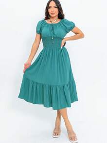 Vestido mídi ciganinha festa casual verão moda gringa evangélica escritório*** - Verde Menta - Visão 2