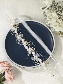 1 件花朵公主头饰珍珠新娘发饰女士婚礼发带 - 白色 - 查看 10