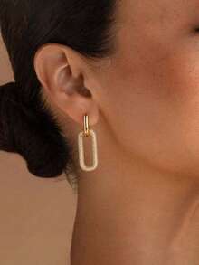 1 对女士时尚简约精致方形环状吊坠耳环，轻巧的回形针设计，优雅美观，适合日常佩戴，馈赠佳品 - 金黃色 - 查看 2