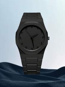 1 件男士黑色表带时尚休闲个性涂鸦元素简约刻度表盘石英表适合日常佩戴或毕业礼物 - 黑色 - 查看 1