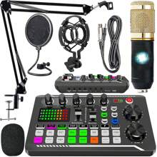 Professional Podcast Equipment Bundle Starter Kit - Condenser Microphone Recording Studio Setup With Pop Filter & Shock Mount, Streaming Podcast Mic Kit With Real-Time Voice Changer, Live Sound Card Audio Interface For PC//Computer, Perfect For Vlog, Gaming, Karaoke, Home Studio