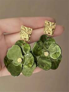 1 Cặp Hoa tai dài hình cánh hoa bằng Acrylic màu hổ phách, Phụ kiện trang sức hoa phong cách Châu Âu và Mỹ cổ điển dành cho phụ nữ, trẻ em gái, tiệc tùng, đám cưới - Xanh lá cây 1 - Xem 11