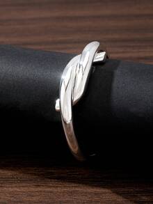 1 pieza Brazalete de color plateado con diseño asimétrico geométrico en forma de muelle, adecuado para vacaciones, playa, fiesta y vestimenta diaria - Plateado - Ver 3