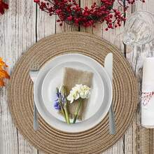 6 件 38.1x38.1，咖啡棕色，厘米圆形亚麻餐垫 - 单面印花，纯色，仅可手洗，乡村复古桌垫，农舍厨房餐点，节日派对，露营和旅行装饰，节日餐桌布置 | 天然纹理设计 | 编织纹理 - 咖啡棕 - 查看 1
