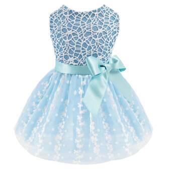 1pc Bow & Lace Decor Solid Color Pet Dress