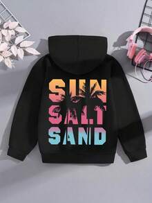 1PC Teen Girl Beach Vacation Gradient Print Sweatshirt, Soft Skin - Friendly, Daily Casual Spring & Autumn Wear - Black - View 3
