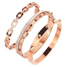 1/3 件套韩国时尚简约扣手链，金属铆钉朋克堆叠串珠手链 - 鉚釘組合 - 查看 18