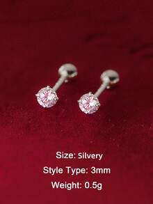 1 对奢华 925 纯银圆形白色锆石简约串珠耳钉女士时尚穿刺珠宝耳环适合日常佩戴